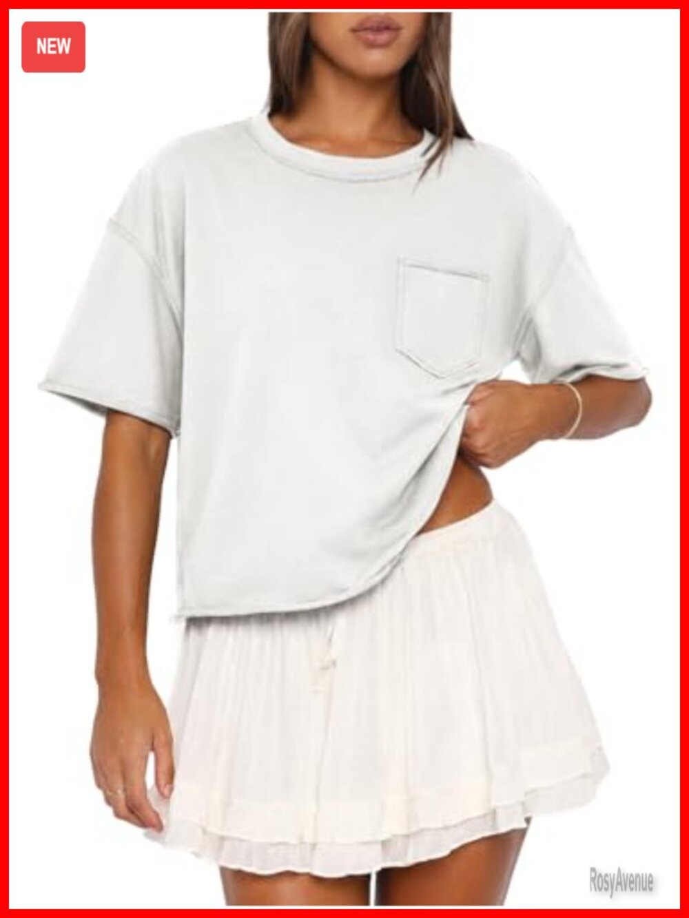 ATHMILE Workout Crop Top Oversized Drop Shoulder Short Sleeve Casual Tee